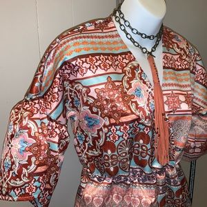 PRETTYLITTLETHING Multi Woven Printed Flare Sleeve Wide Leg Jumpsuit